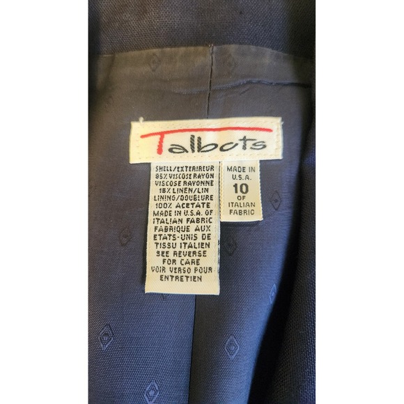 Talbots Vintage Navy Italian Linen Double Breasted Blazer Gold Buttons Sz 10 - Picture 3 of 7